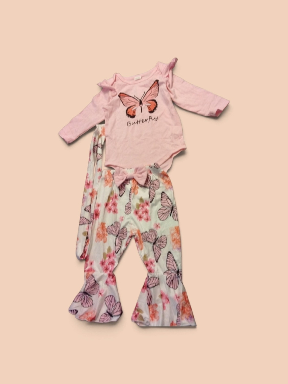 PatPat Pink Butterfly Infant Two-Piece Set